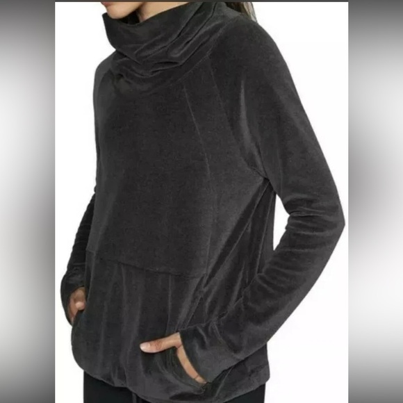Athleta Tops - Athleta Charcoal Velour Funnel Neck Pullover